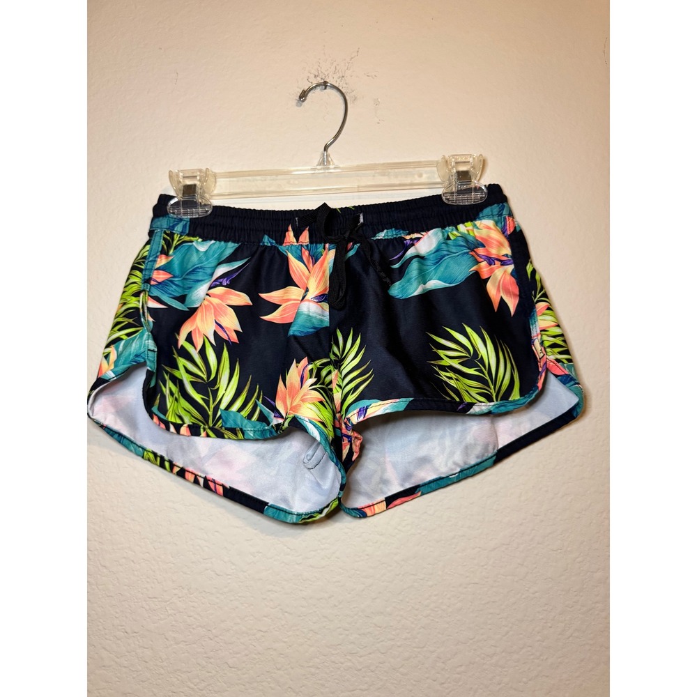 U.S. Apparel Floral Print Swim Shorts Tropical Drawstring Black Size S
